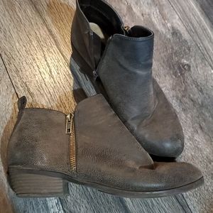 Distressed brown ankle booties